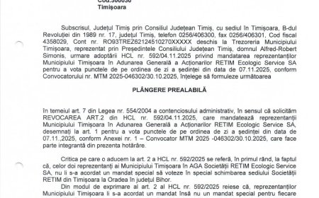 CJ TIMIȘ ATACĂ CU PLÂNGERE PREALABILĂ CL TIMIȘOARA