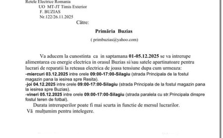 ÎNTRERUPERI PROGRAMATE DE CURENT ELECTRIC ÎN BUZIAȘ ȘI SILAGIU