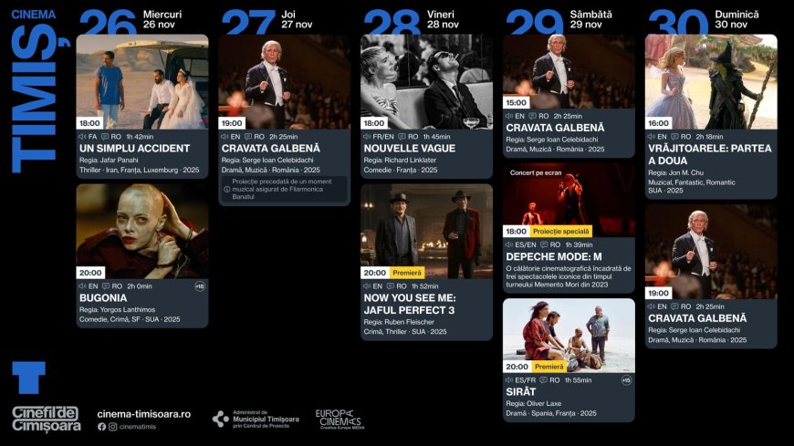 Săptămâna 26–30 noiembrie la cinematografele de tradiție din Timișoara