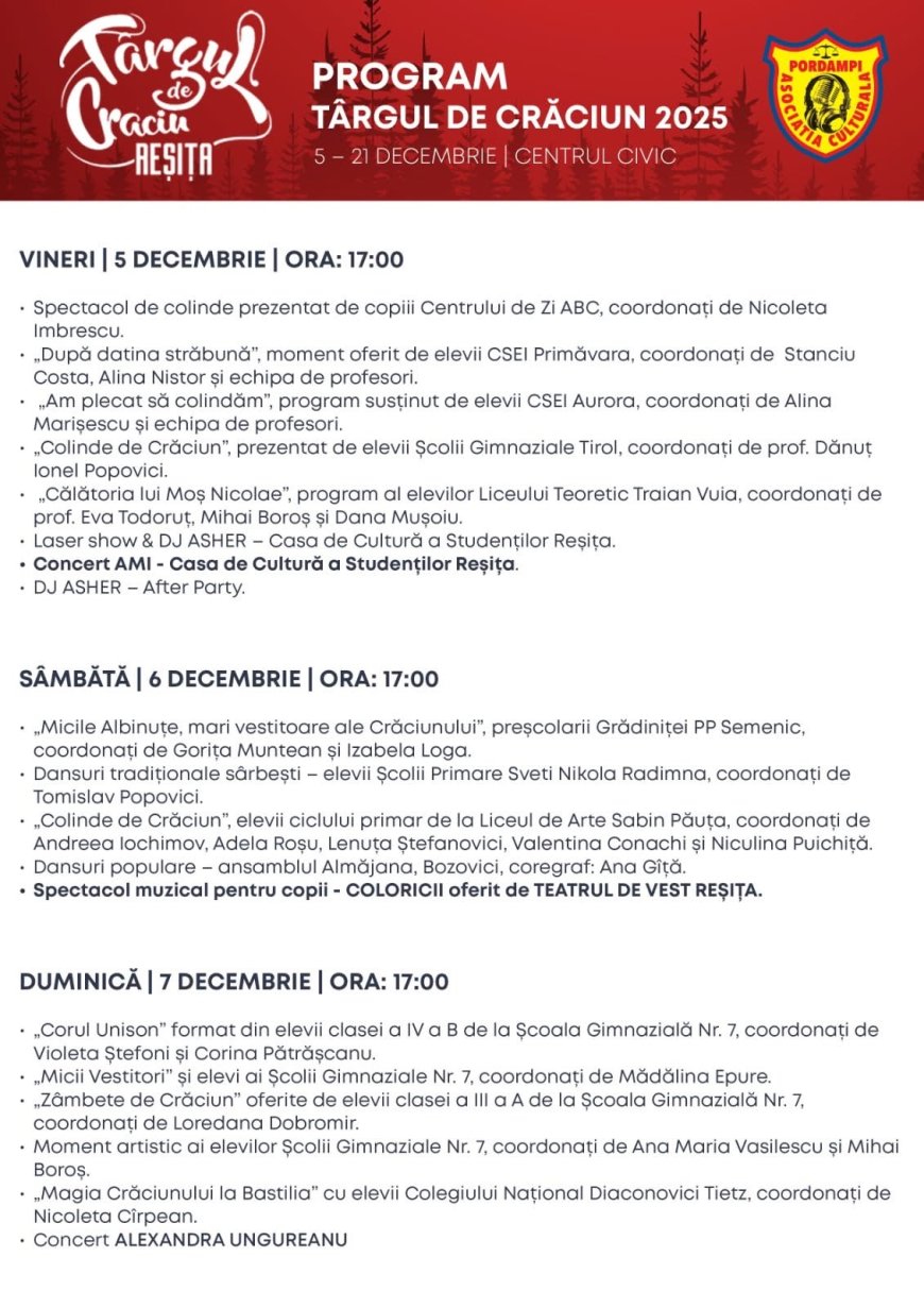 Târgul de Crăciun revine în Centrul Civic al Reșiței, cu concerte și patinoar