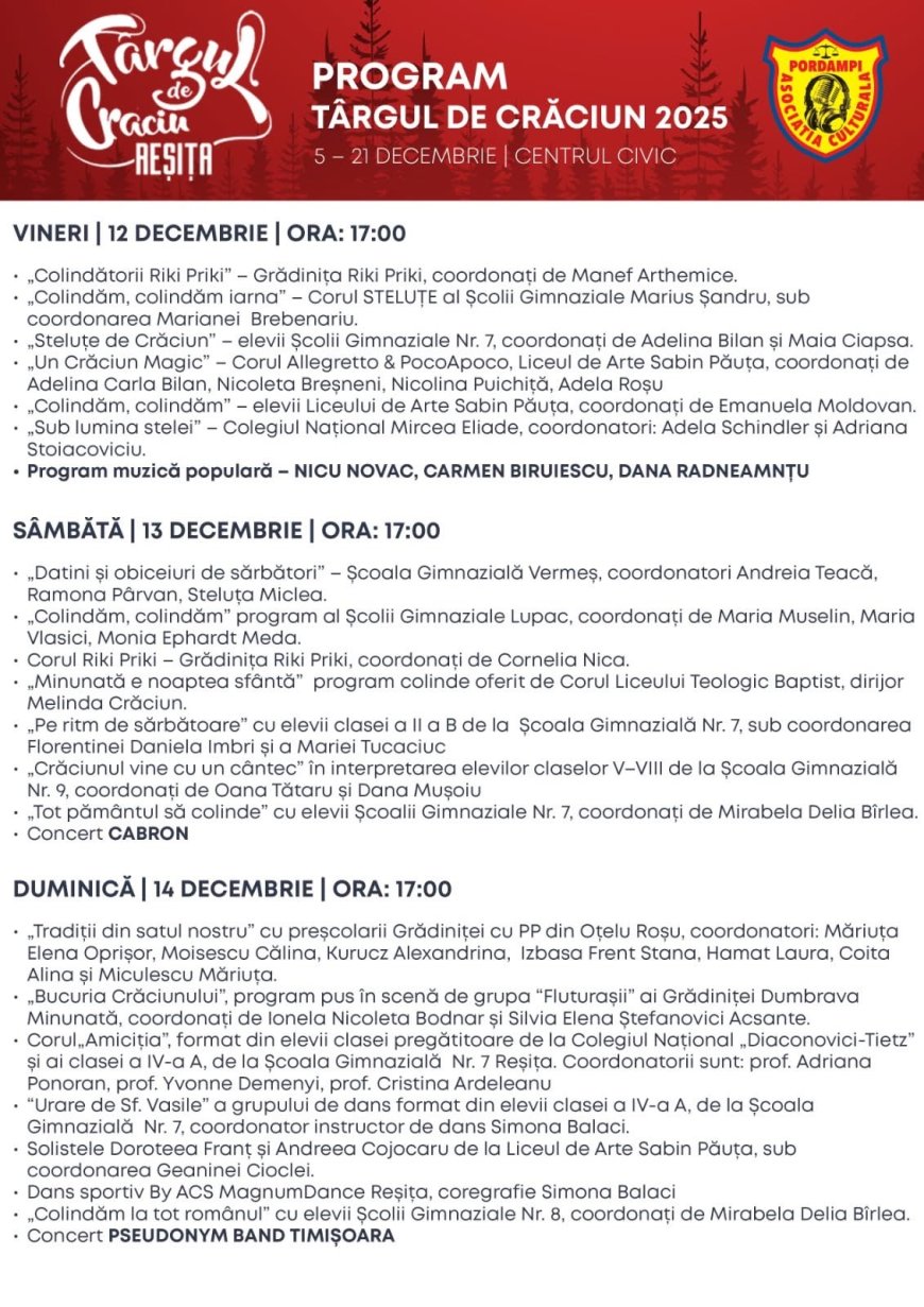 Târgul de Crăciun revine în Centrul Civic al Reșiței, cu concerte și patinoar