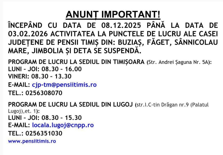 Suspendare temporară a activității CJ Pensii