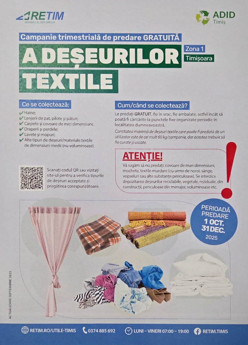 CAMPANIE DE PREDARE GRATUITĂ A DEȘEURILOR TEXTILE LA PARȚA