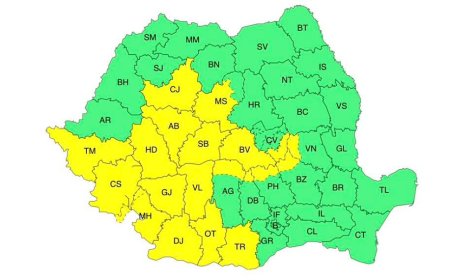 JUDEȚUL HUNEDOARA, SUB COD GALBEN DE VREME REA