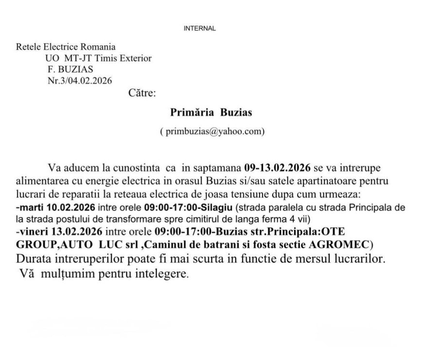 SE OPREȘTE CURENTUL ÎN SILAGIU ȘI BUZIAȘ