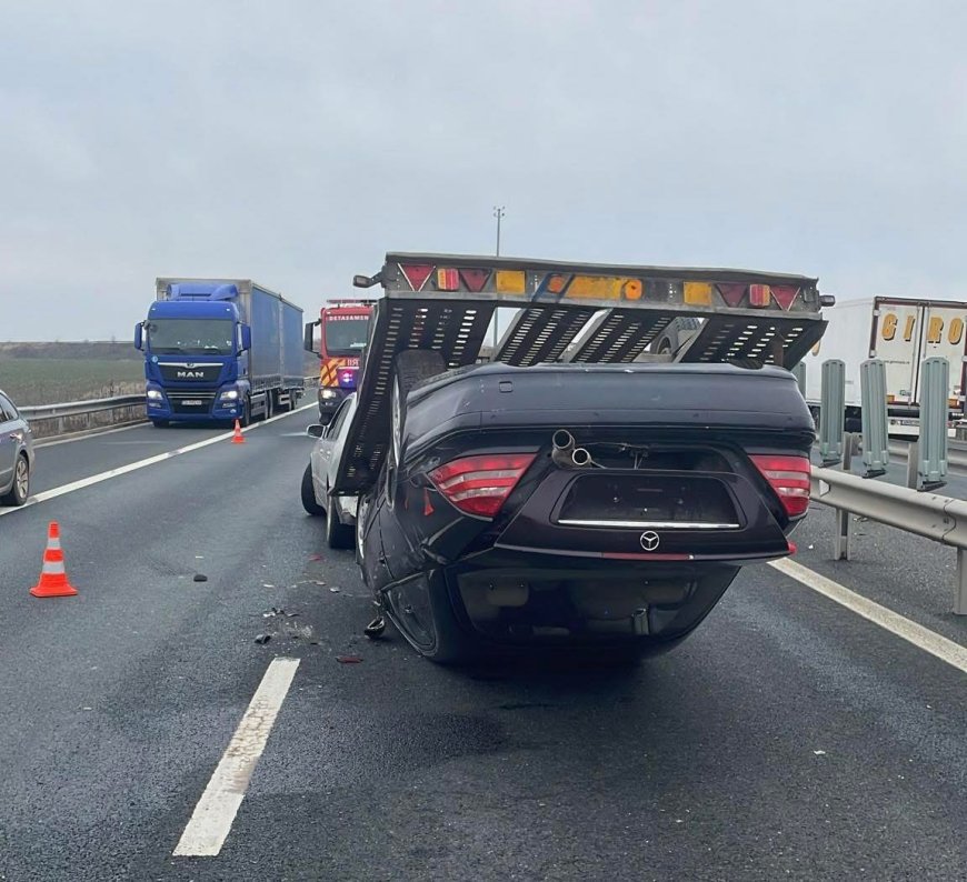 ACCIDENT PE A1, LA TOPOLOVĂȚU MARE: TRAILER RĂSTURNAT, TRAFIC DEVIAT PE BANDA DE URGENȚĂ