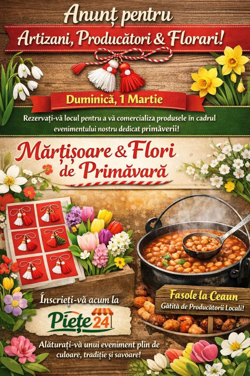 ARTIZANI, PRODUCĂTORI ȘI FLORARI INVITAȚI LA EVENIMENTUL „MĂRȚIȘOARE & FLORI DE PRIMĂVARĂ”, PE 1 MARTIE