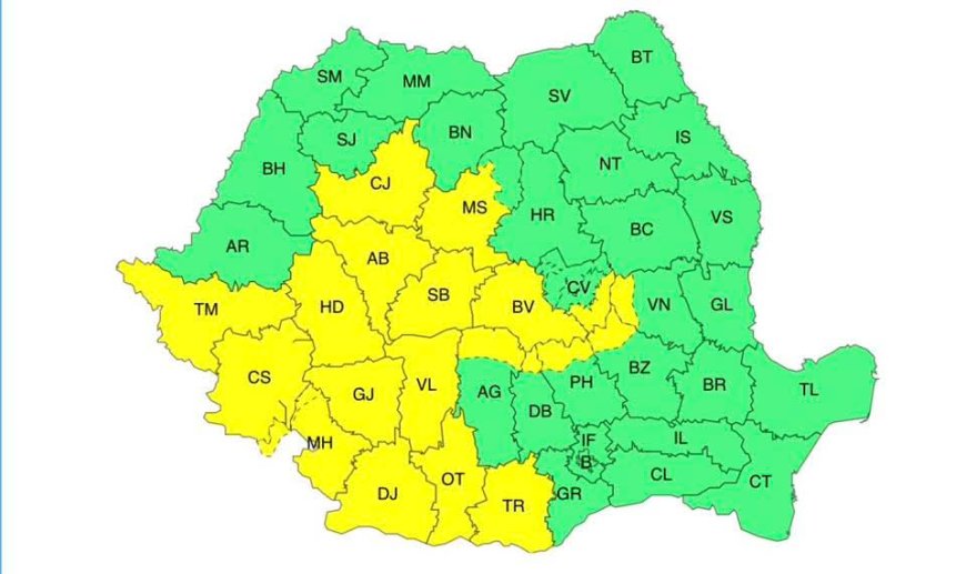 JUDEȚUL HUNEDOARA, SUB COD GALBEN DE VREME REA