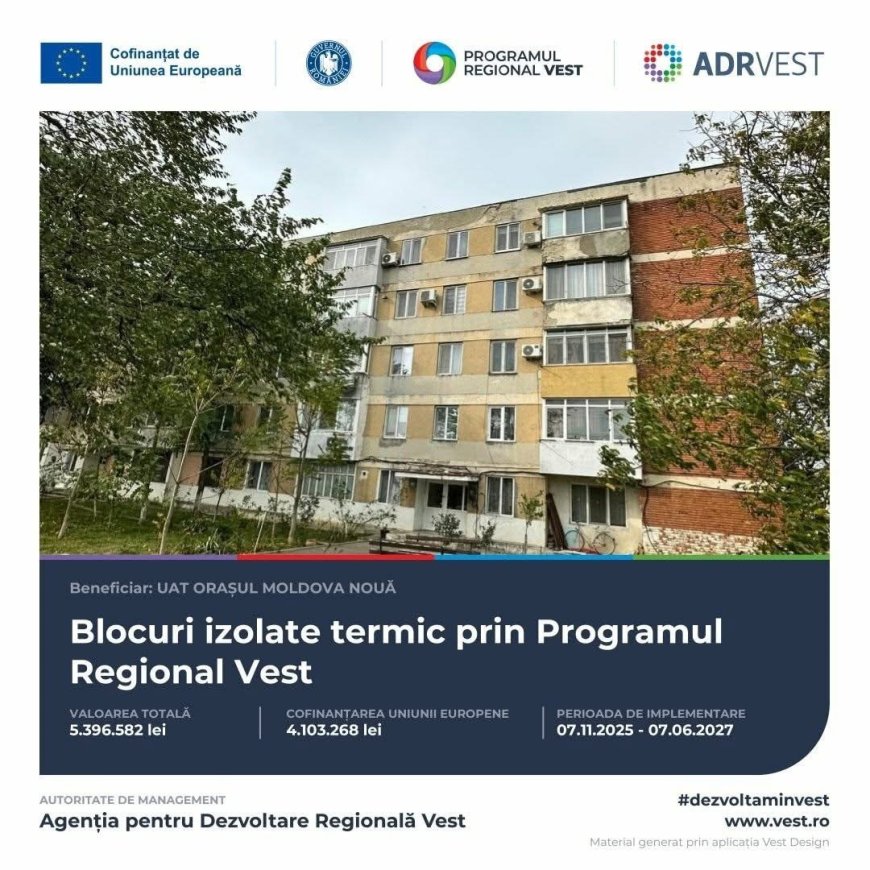 Blocul 17 din Moldova Nouă, reabilitat energetic cu fonduri UE