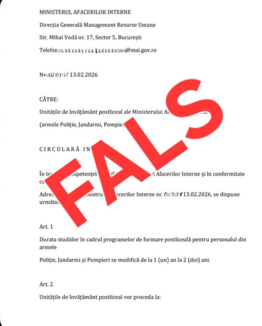 MAI avertizează: documente false despre școlile de poliție