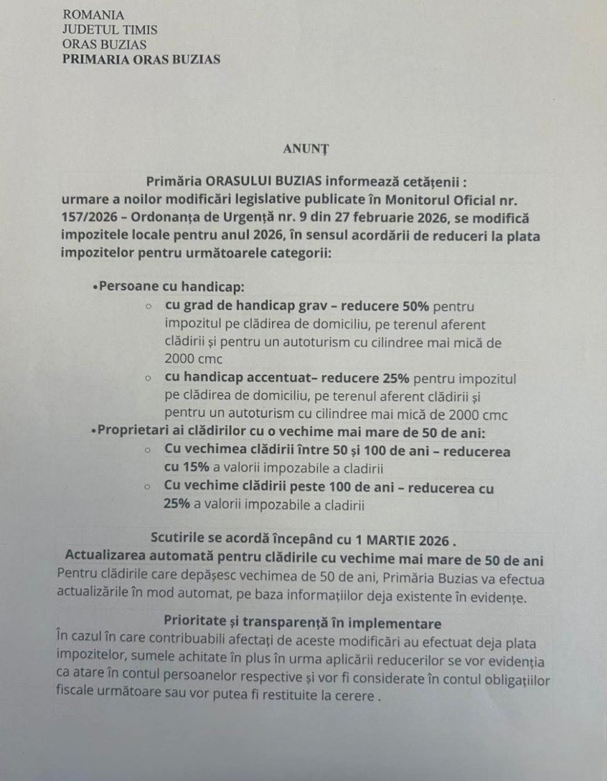 Reduceri la impozitele locale pentru persoanele cu handicap