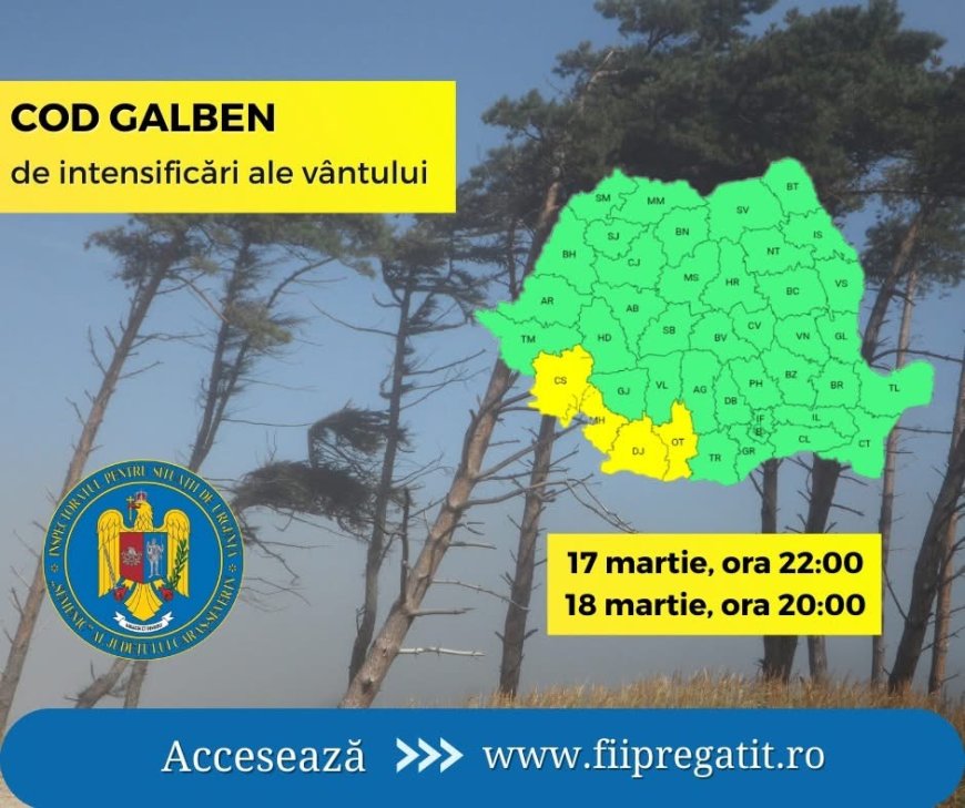 Atenționare de vânt puternic în Caraș-Severin