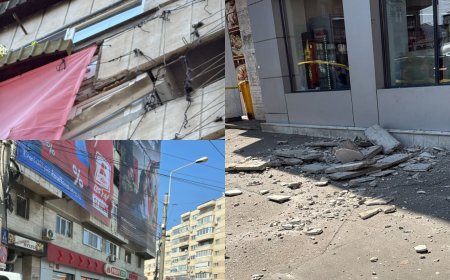 Plăci de beton, căzute de pe bloc. Fritz acuză firmele de publicitate