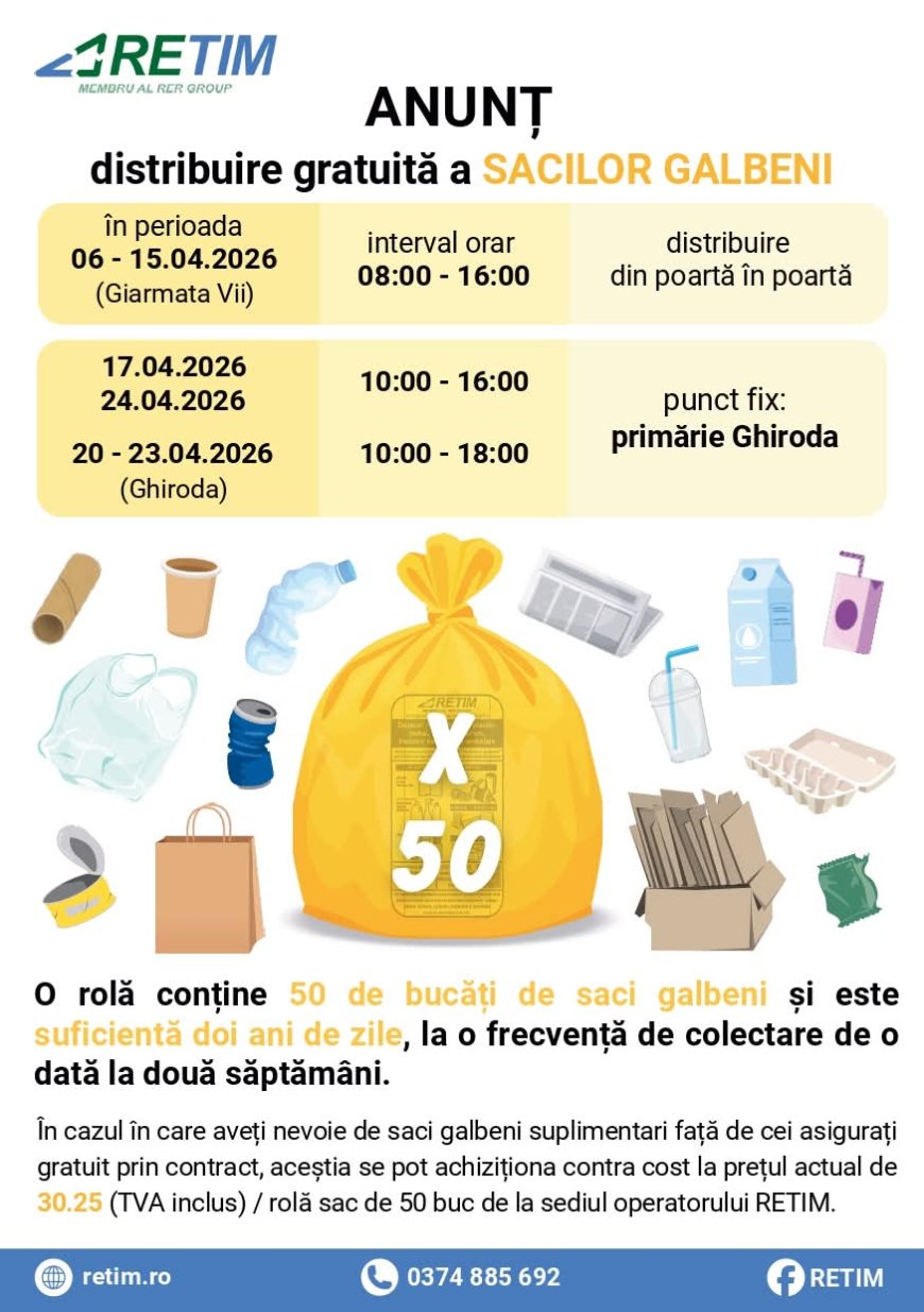 A început distribuirea sacilor galbeni în Ghiroda