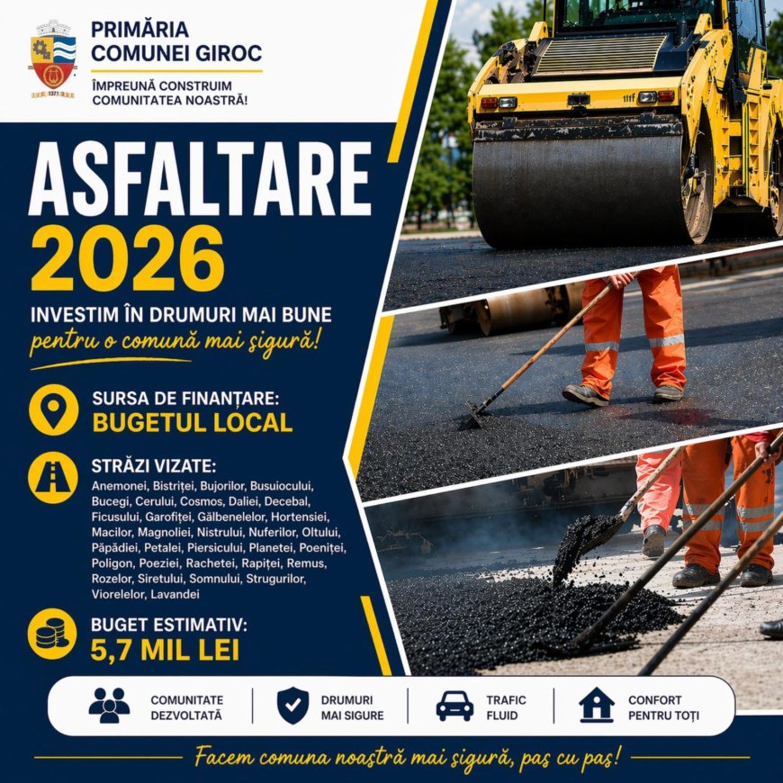 Licitație pentru asfaltarea a 34 de străzi în Giroc, publicată în SEAP