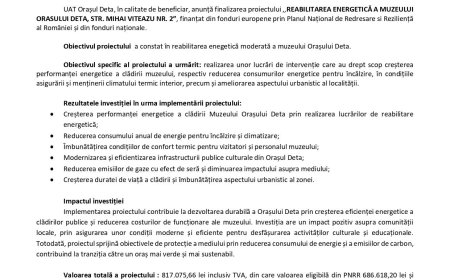 Deta a finalizat proiectul de reabilitare energetică a Muzeului Orașului