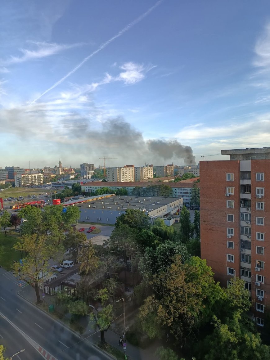 Trei mașini ard pe o stradă din Timișoara