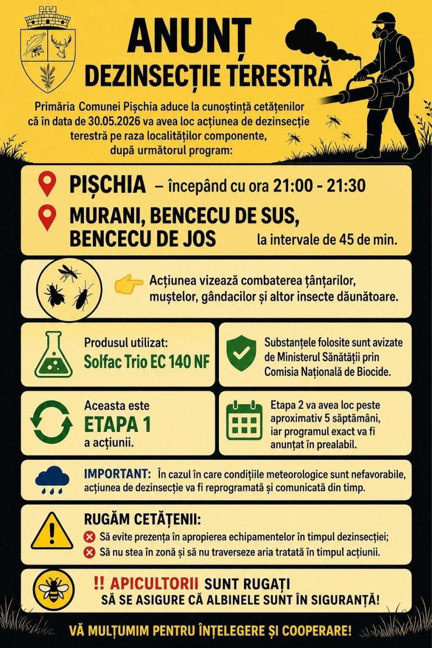 Dezinsecție terestră în comuna Pișchia
