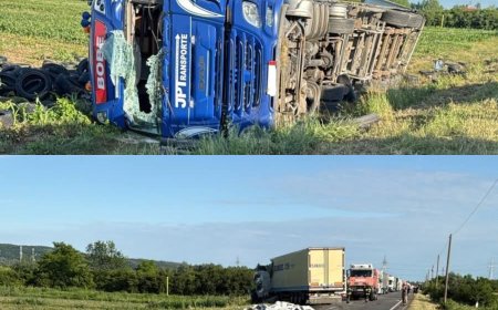 Impact violent între două autotrenuri