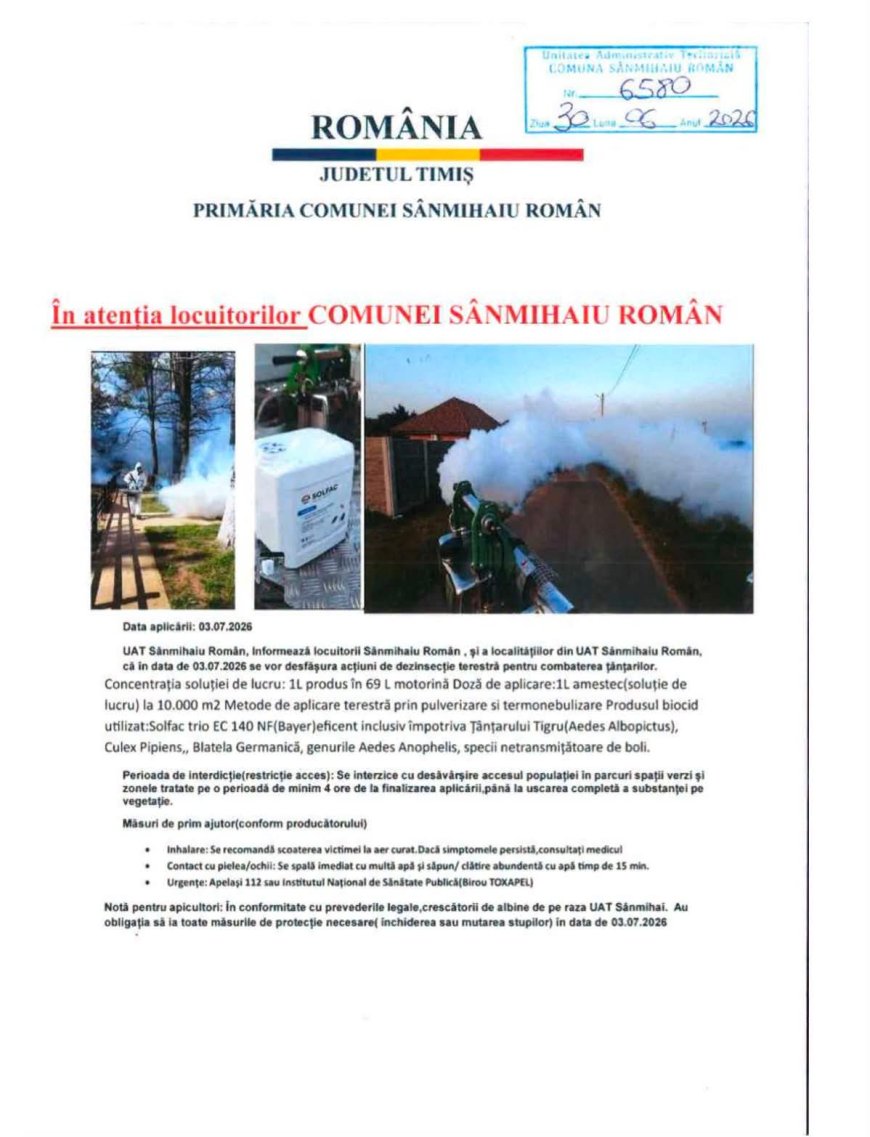 Dezinsecție la Sânmihaiu Român