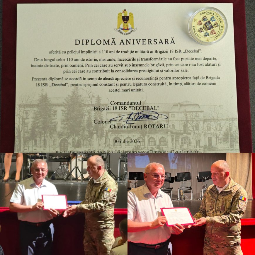 Aquatim a primit o diplomă de apreciere din partea Brigăzii ISR "Decebal"
